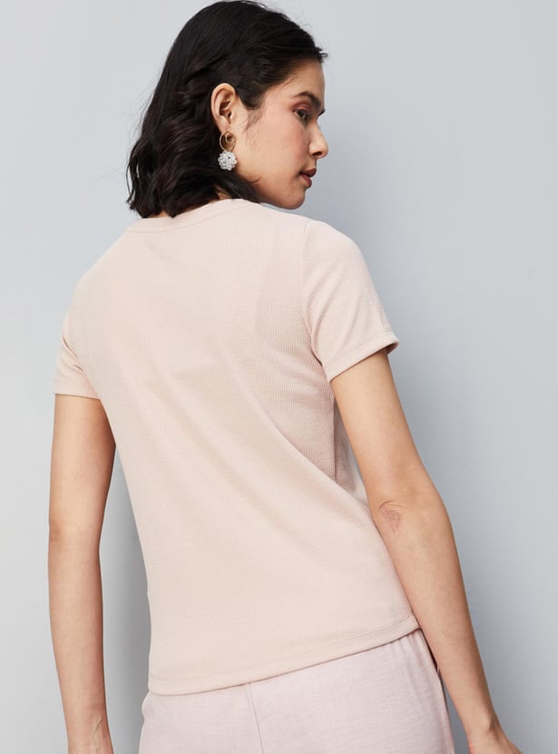 Women Pearl Embellished Neck Knit Top