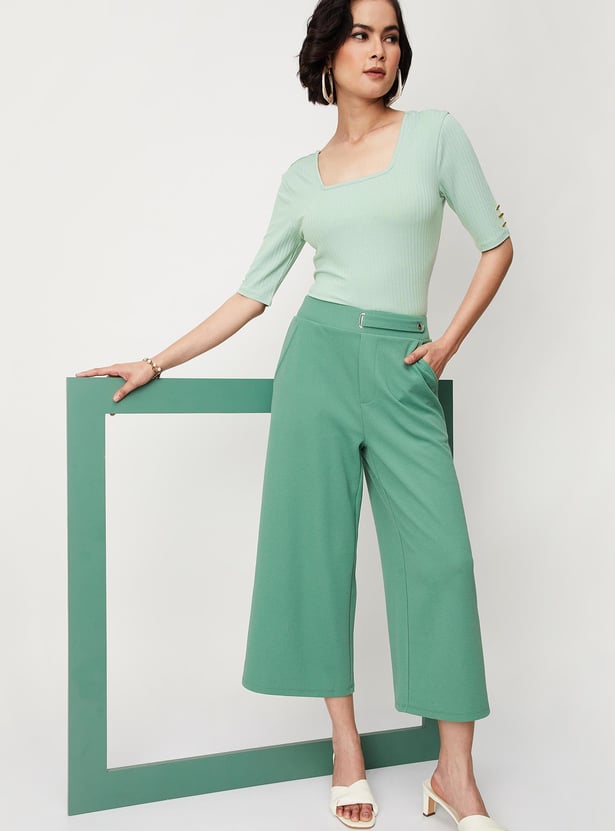 Women Rib Knit Square Neck Top