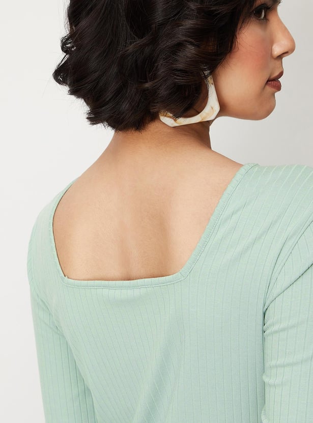 Women Rib Knit Square Neck Top