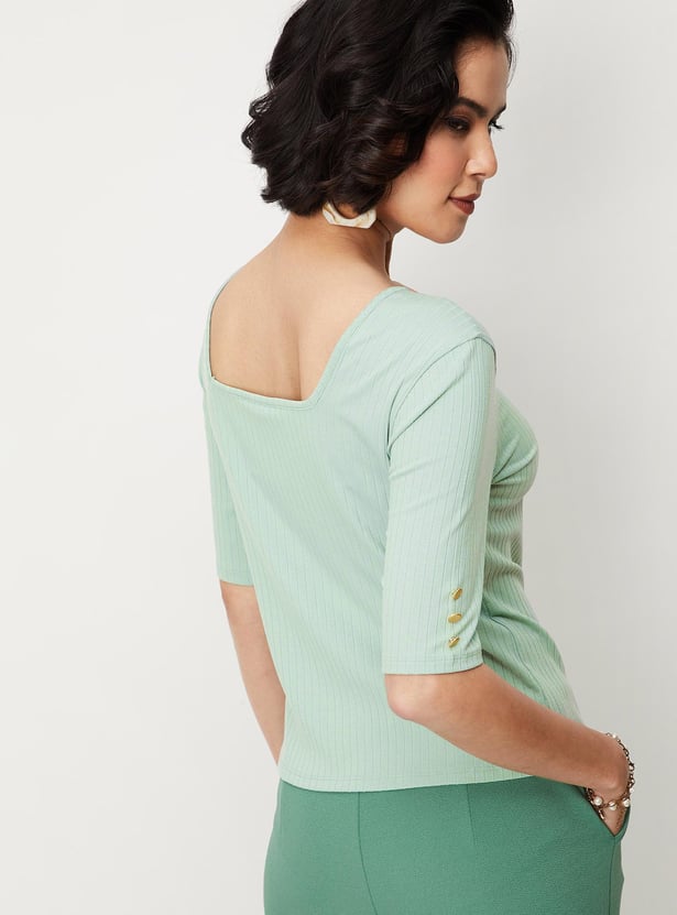 Women Rib Knit Square Neck Top