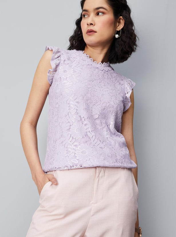 Women Floral Lace Elasticated Hem Top