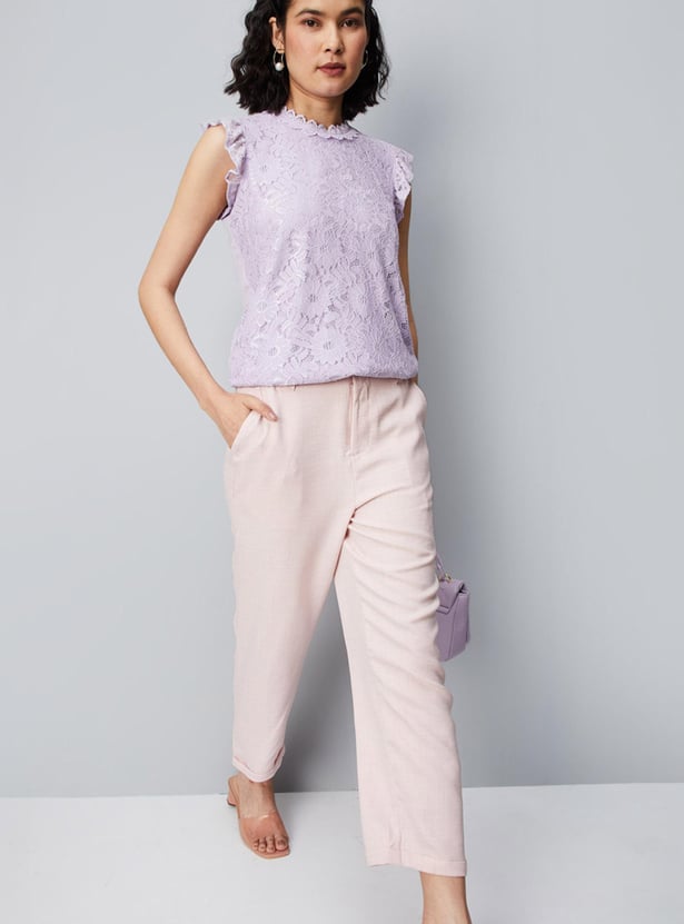Women Floral Lace Elasticated Hem Top