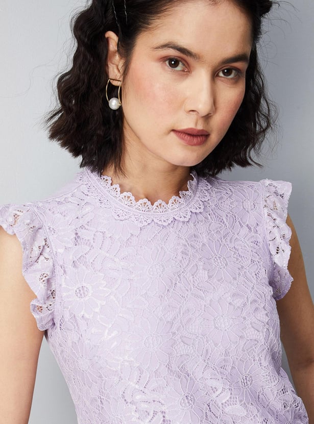 Women Floral Lace Elasticated Hem Top