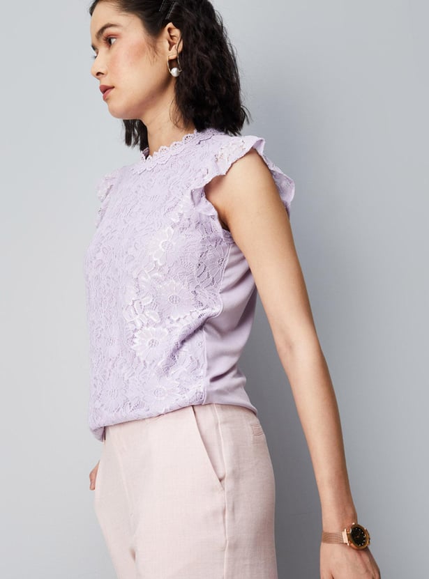 Women Floral Lace Elasticated Hem Top