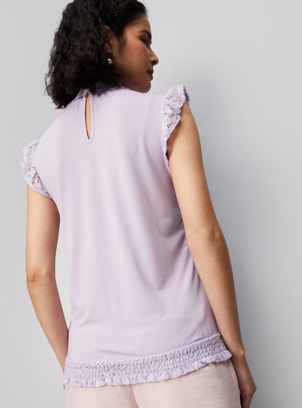 Women Floral Lace Elasticated Hem Top