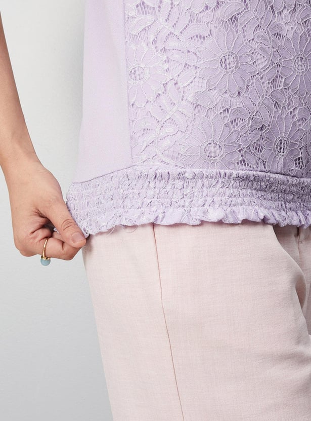 Women Floral Lace Elasticated Hem Top