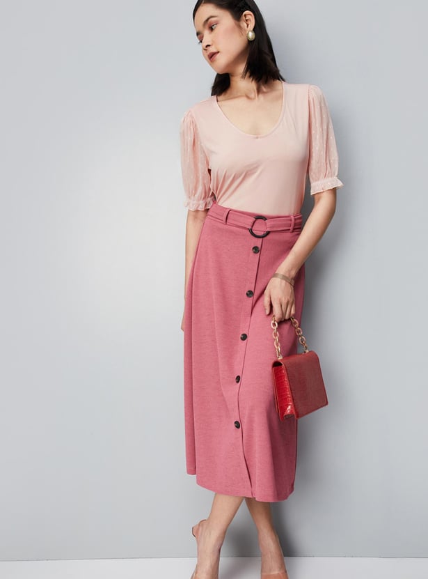 Women Solid Top with Dobby Sleeves