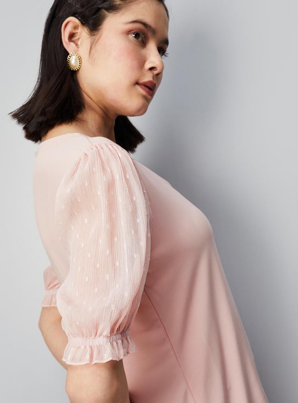 Women Solid Top with Dobby Sleeves