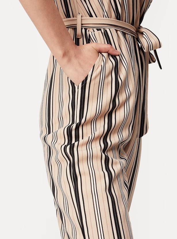 Women Striped Knit Wrap Jumpsuit