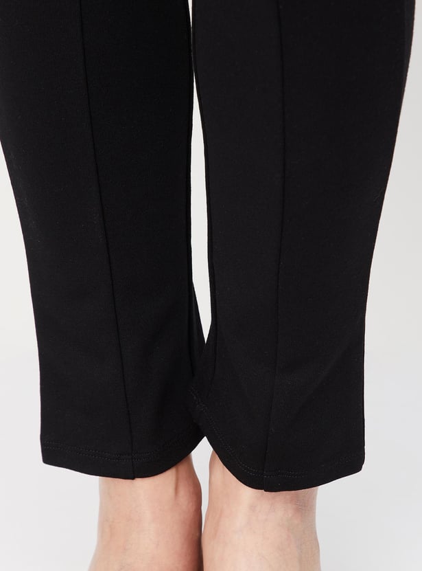 Women Solid Ponte D-Ring Trousers