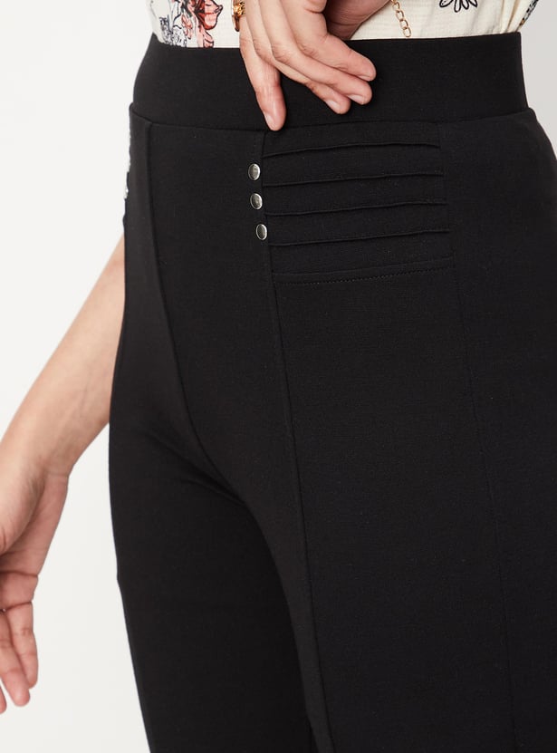 Women Pintuck Knit Casual Trousers