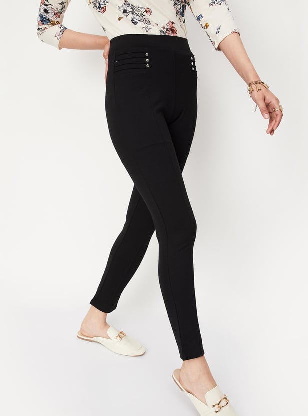 Women Pintuck Knit Casual Trousers