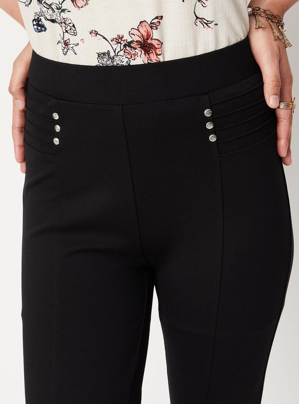 Women Pintuck Knit Casual Trousers