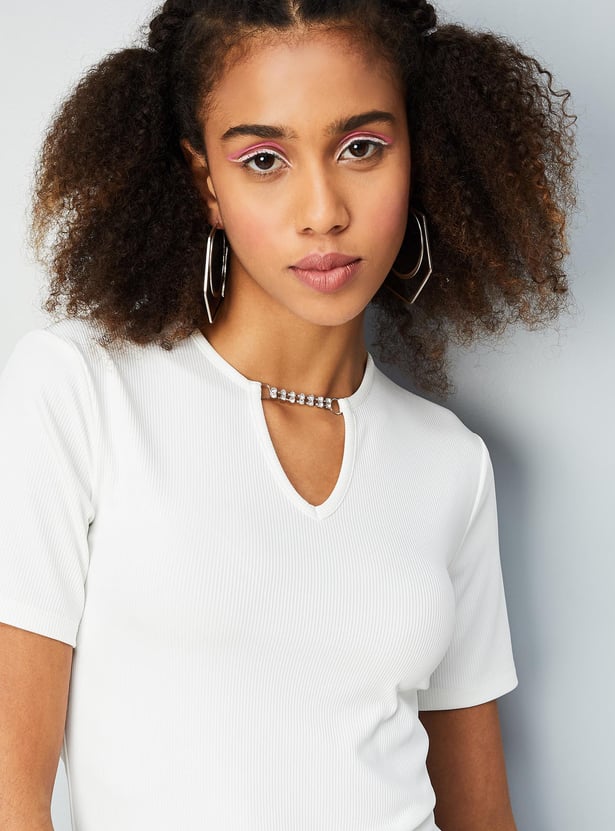 Women Jewelled Strap Crop Top