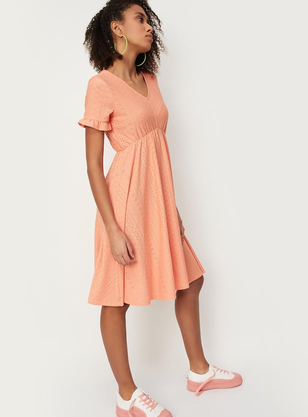 Women Schiffli Knit Fit and Flare Dress
