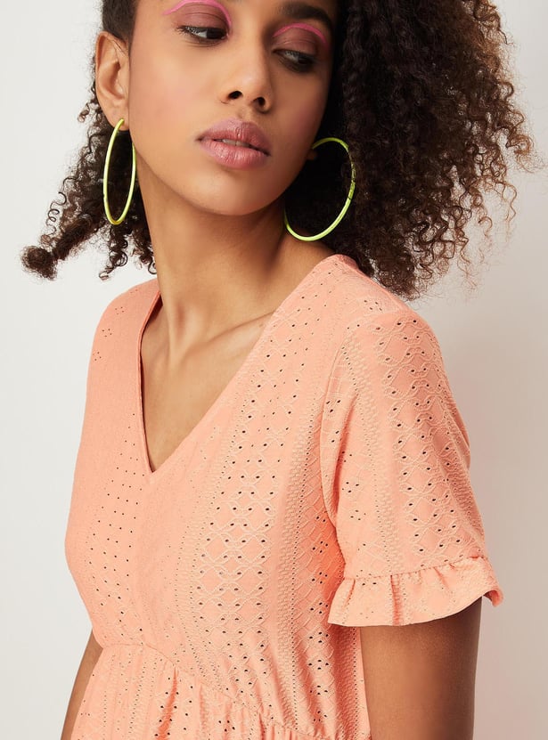 Women Schiffli Knit Fit and Flare Dress