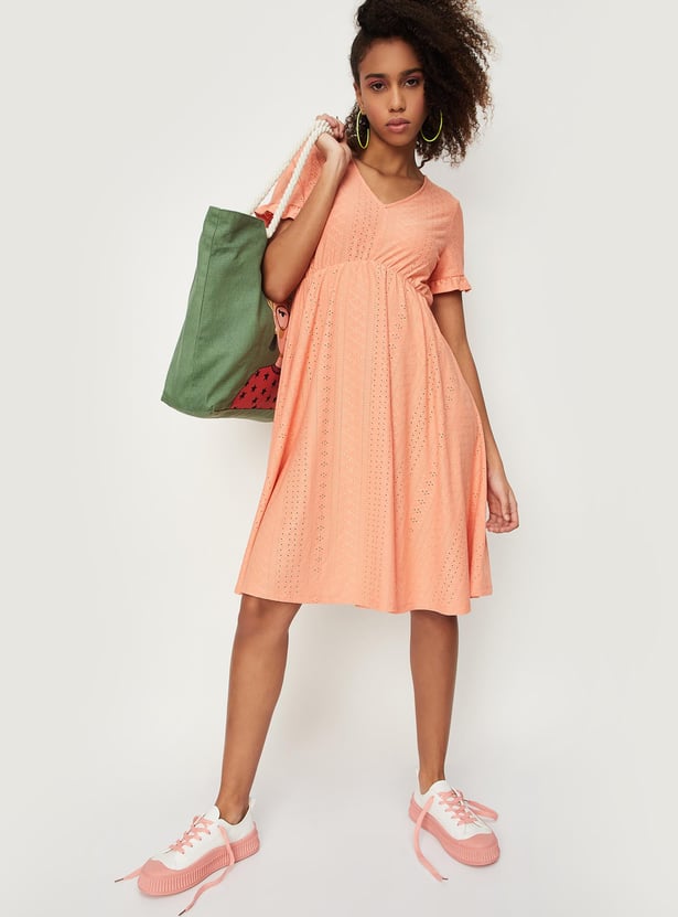 Women Schiffli Knit Fit and Flare Dress