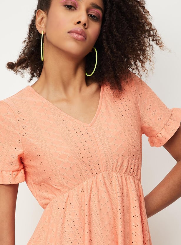 Women Schiffli Knit Fit and Flare Dress