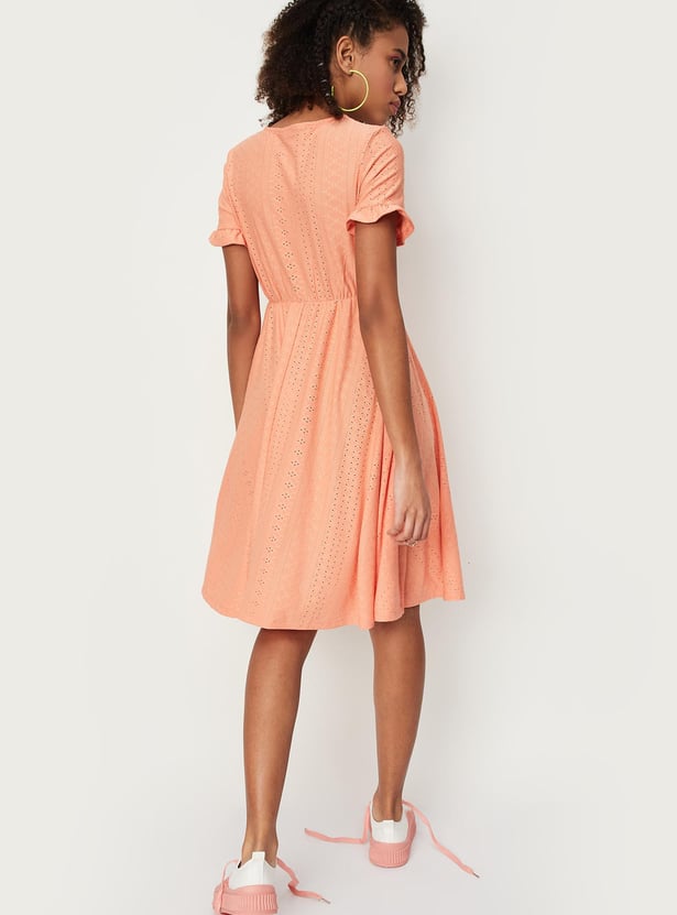 Women Schiffli Knit Fit and Flare Dress