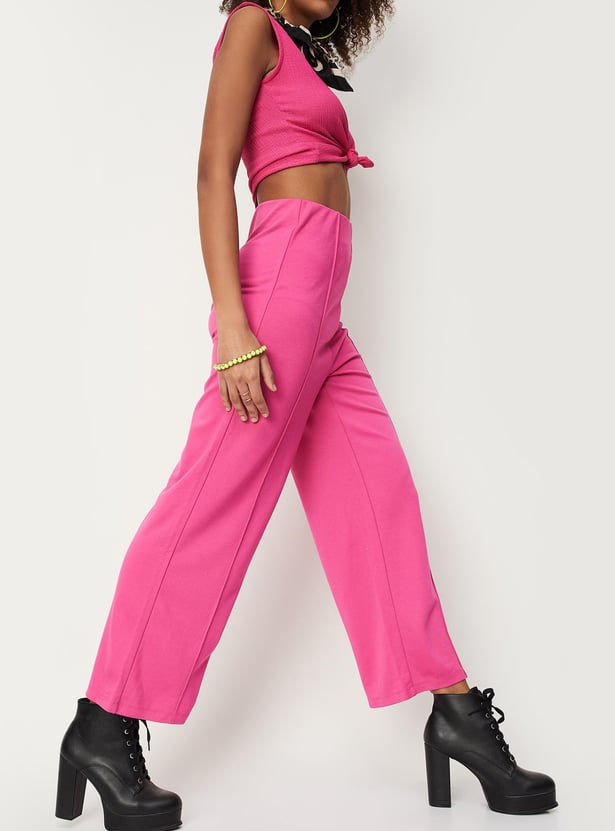 Women Panelled Flared Knit Trousers