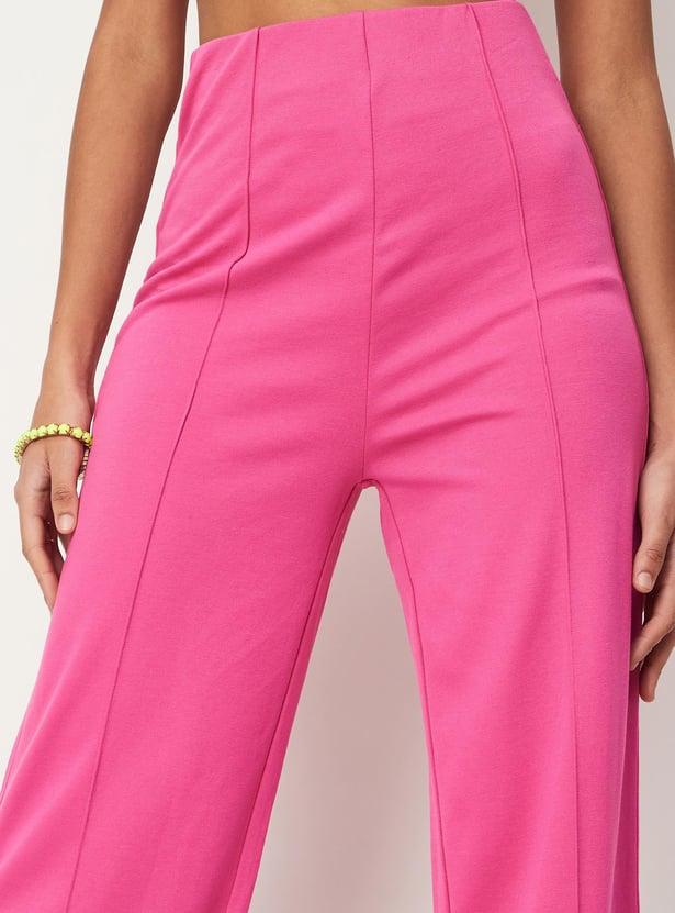 Women Panelled Flared Knit Trousers