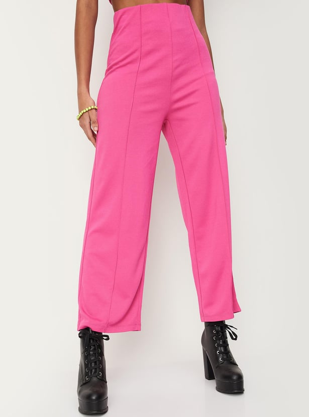 Women Panelled Flared Knit Trousers
