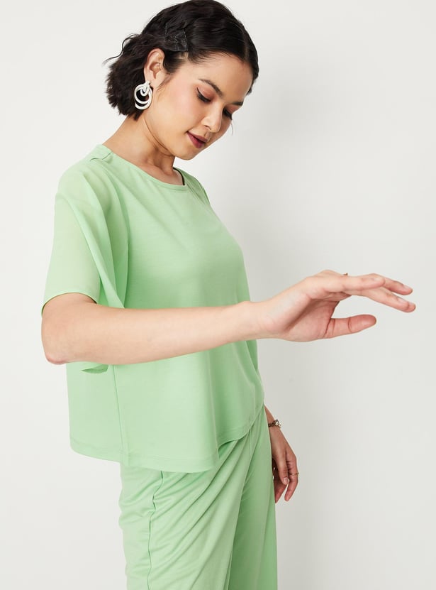 Women Solid Pique Knit Top