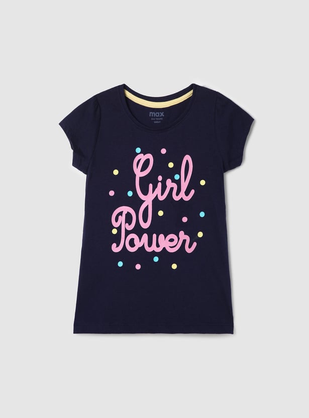 Girls Pure Cotton Typographic Printed Knit T-shirt