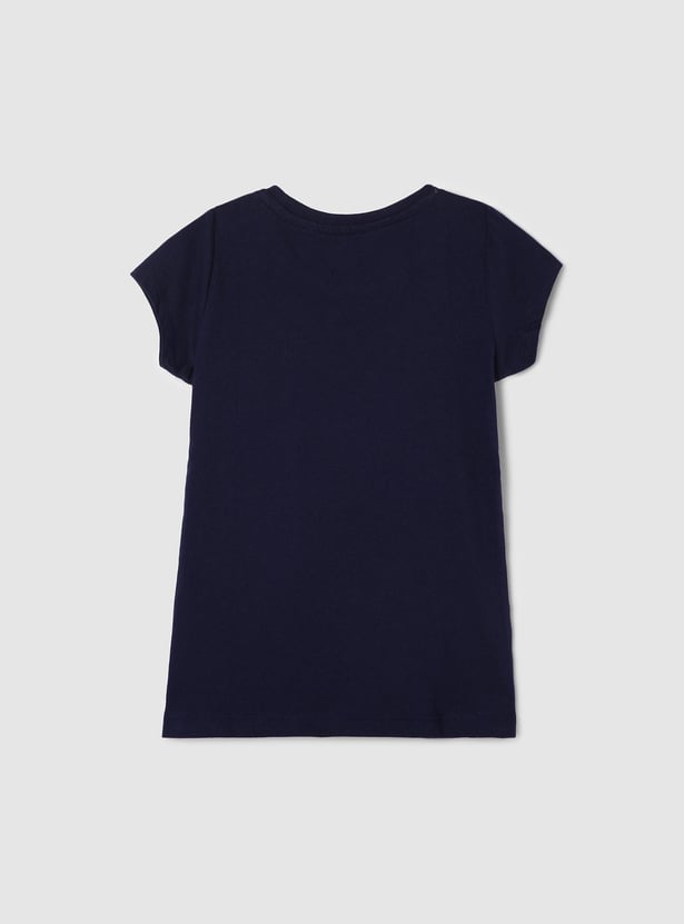 Girls Pure Cotton Typographic Printed Knit T-shirt