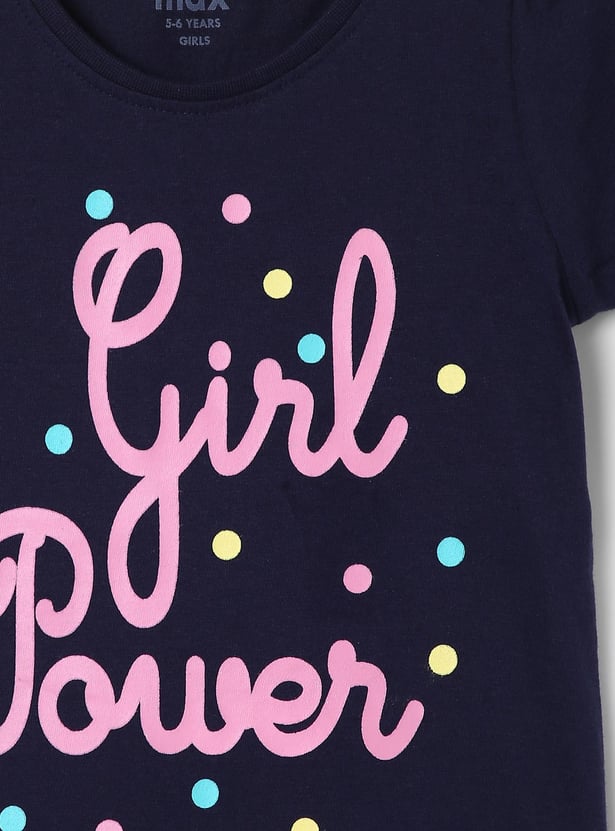 Girls Pure Cotton Typographic Printed Knit T-shirt