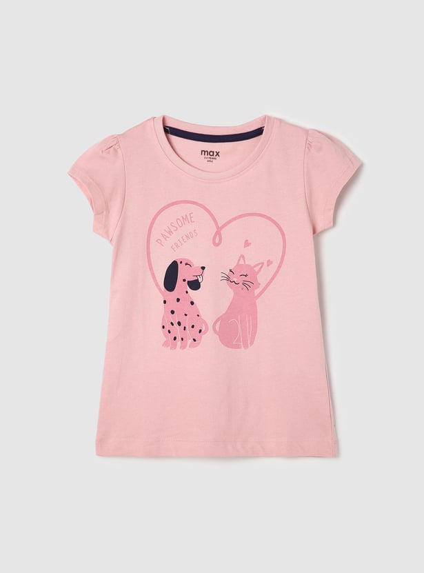 Girls Pure Cotton Graphic Printed Knit T-shirt