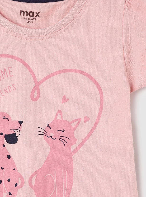 Girls Pure Cotton Graphic Printed Knit T-shirt