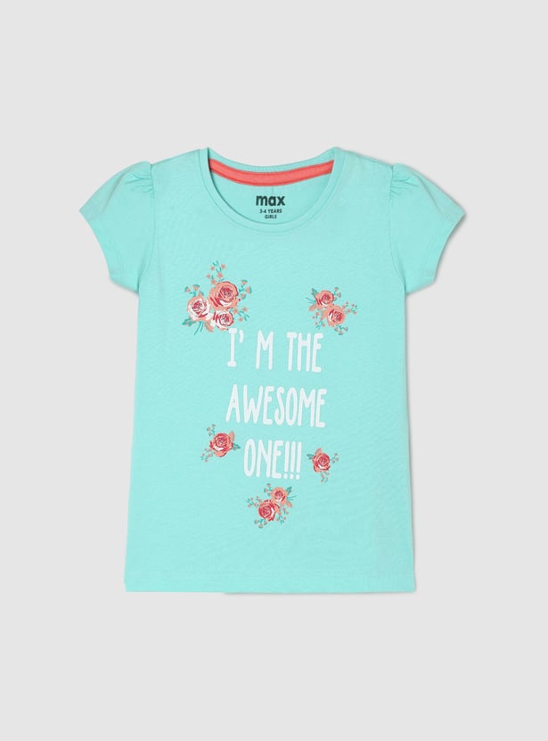 Girls Pure Cotton Floral Printed Knit T-shirt