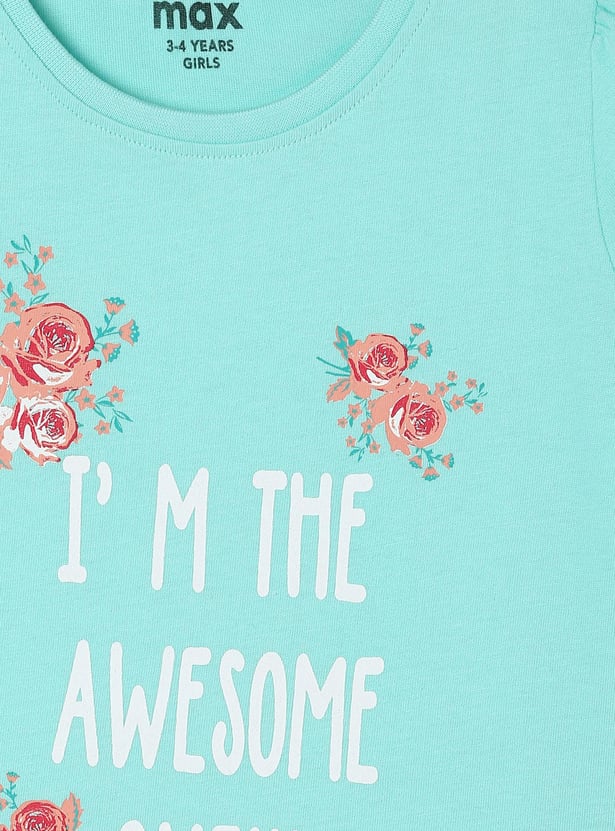 Girls Pure Cotton Floral Printed Knit T-shirt