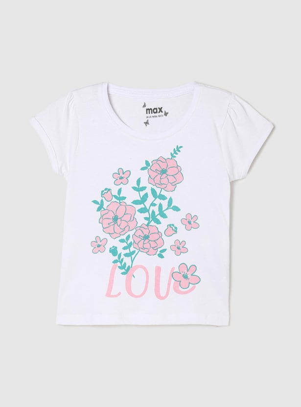 Girls Pure Cotton Floral Printed Knit T-shirt