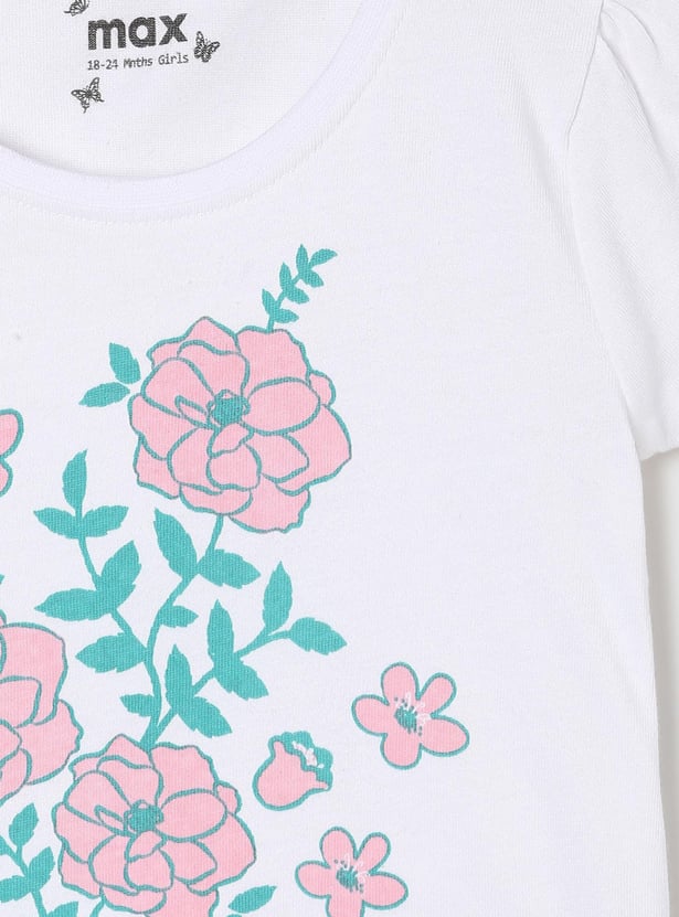 Girls Pure Cotton Floral Printed Knit T-shirt