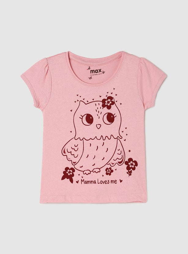 Girls Pure Cotton Graphic Printed Knit T-shirt
