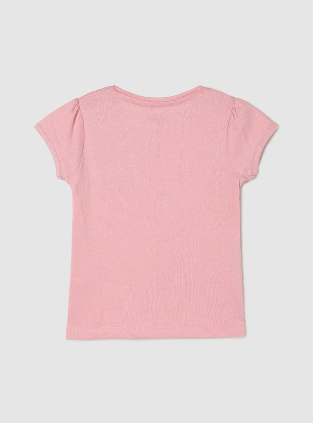 Girls Pure Cotton Graphic Printed Knit T-shirt