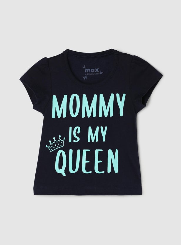 Girls Pure Cotton Typographic Printed Knit T-shirt