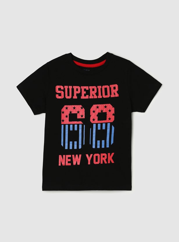 Boys Pure Cotton Typographic Print Knit T-shirt