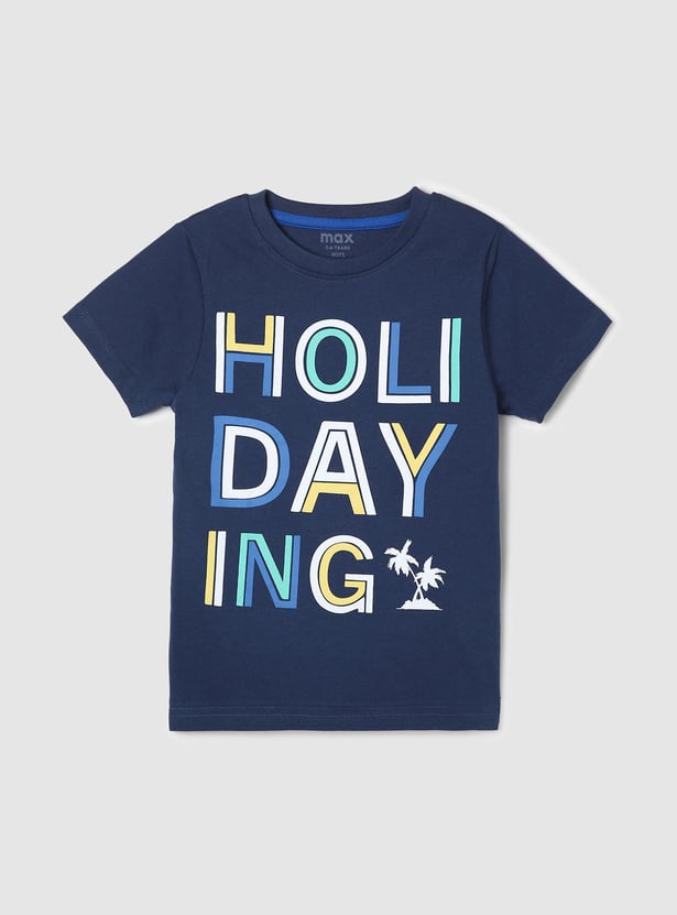 Boys Pure Cotton Typographic Print Knit T-shirt