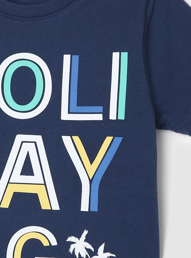 Boys Pure Cotton Typographic Print Knit T-shirt