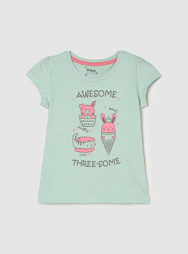 Girls Pure Cotton Graphic Knit T-shirt