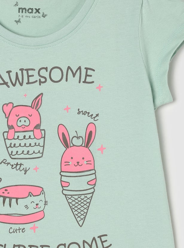 Girls Pure Cotton Graphic Knit T-shirt