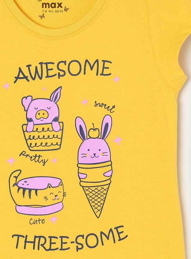 Girls Pure Cotton Graphic Knit T-shirt