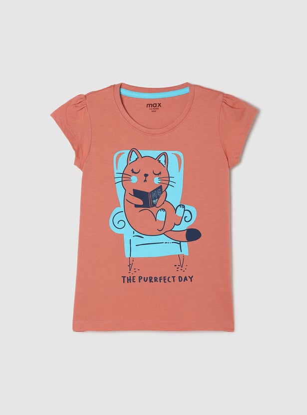 Girls Pure Cotton Graphic Printed Knit T-shirt
