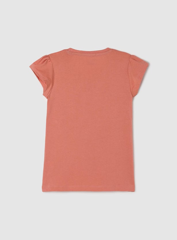 Girls Pure Cotton Graphic Printed Knit T-shirt