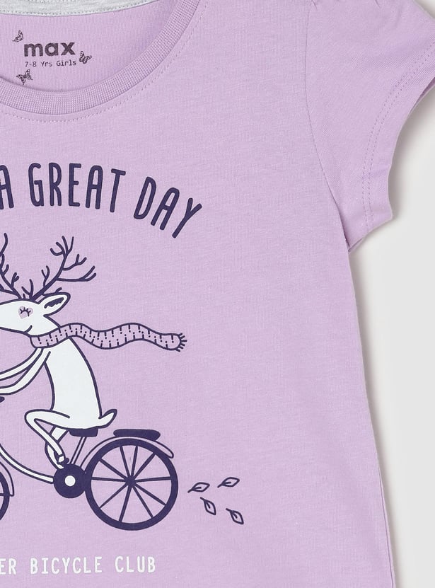 Girls Pure Cotton Graphic Knit T-shirt