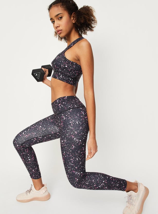 Women Printed Mid Peach Finished Tights