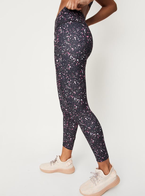 Women Printed Mid Peach Finished Tights